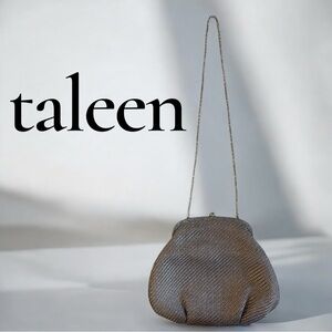 Taleen Silver Metallic Woven Evening Bag with Chain Strap & Kiss-Lock Closure